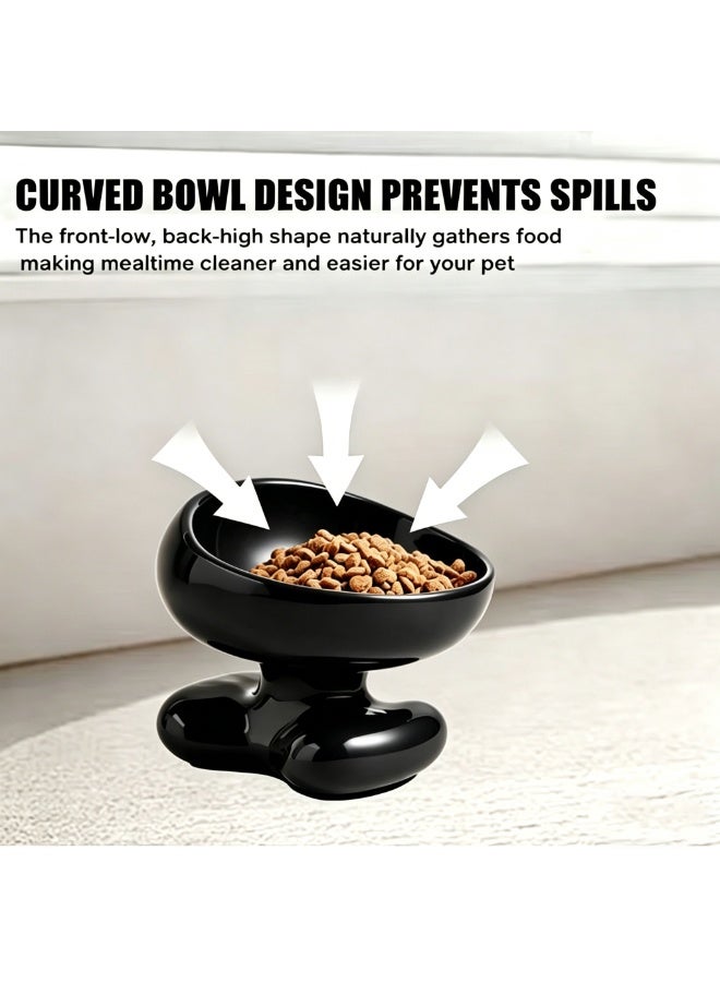 Nailuck Ceramic Elevated Cat Bowl, 15° Tilted Neck-Friendly Pet Food Water Bowl, Anti-Spill Curved Design for Cats & Small Dogs, black - Image 4