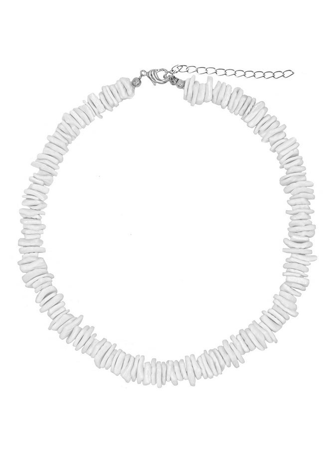 Fablinks - Puka Shell Necklace, White Hawaiian Seashell Accessories For Men And Women, Beach Surfer Beaded Necklaces, Summer Clam Chip Bead Shells Choker Jewelry (16 Inches) - Image 1