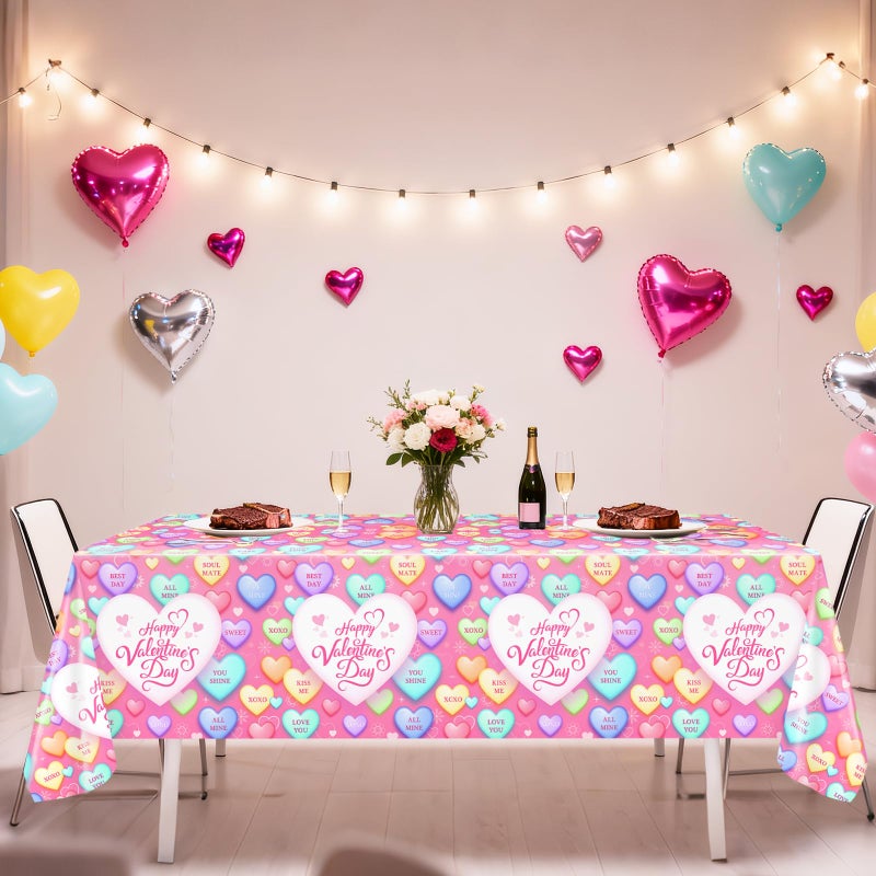 Avezano 3 Pcs Valentines Day Tablecloth Pink Conversation Heart Table Cloth for Valentines Day Party Anniversary Wedding Decorations 108 x 54 Inch - Image 4
