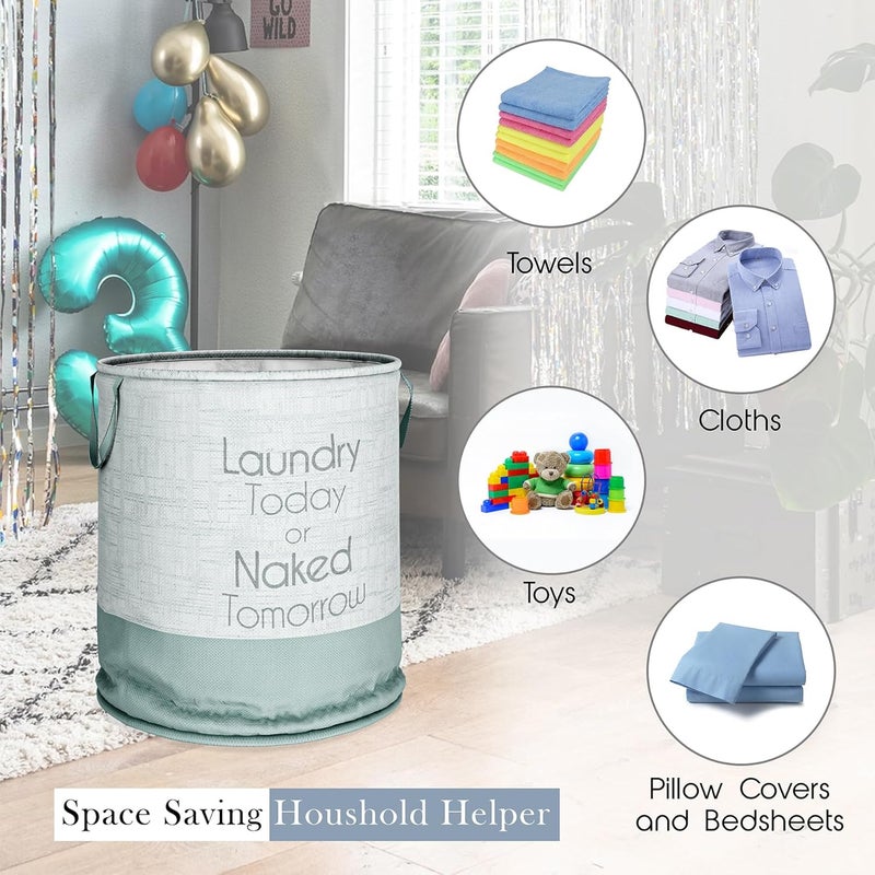 Kuber Industries Laundry Basket NonWoven Round Laundry Basket Clothes Storage Hamper Foldable Laundry Bag with Handle Toy Storage Basket 45 LTR Pack of 3 Multicolor - Image 4