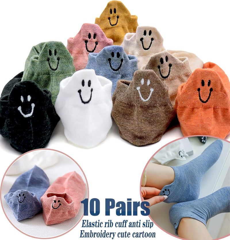 IBEILLI Women Cute Socks 10 Pairs Cotton Kawaii Embroidered Funny Low Cut Ankle Socks for Women Girls - Image 2