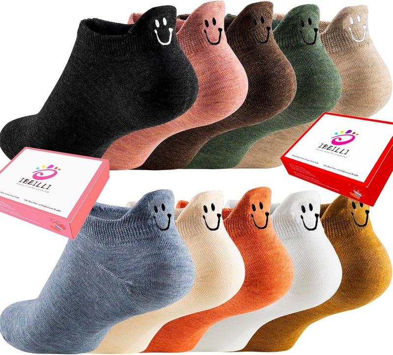IBEILLI Women Cute Socks 10 Pairs Cotton Kawaii Embroidered Funny Low Cut Ankle Socks for Women Girls - Image 1