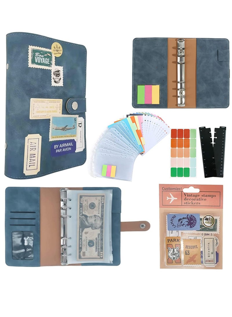 Zikra Budget Binder with Envelopes, Cash for Budgeting, A6 with Stickers, Money Saving with 24Pcs Expense Sheets(Blue) - Image 1