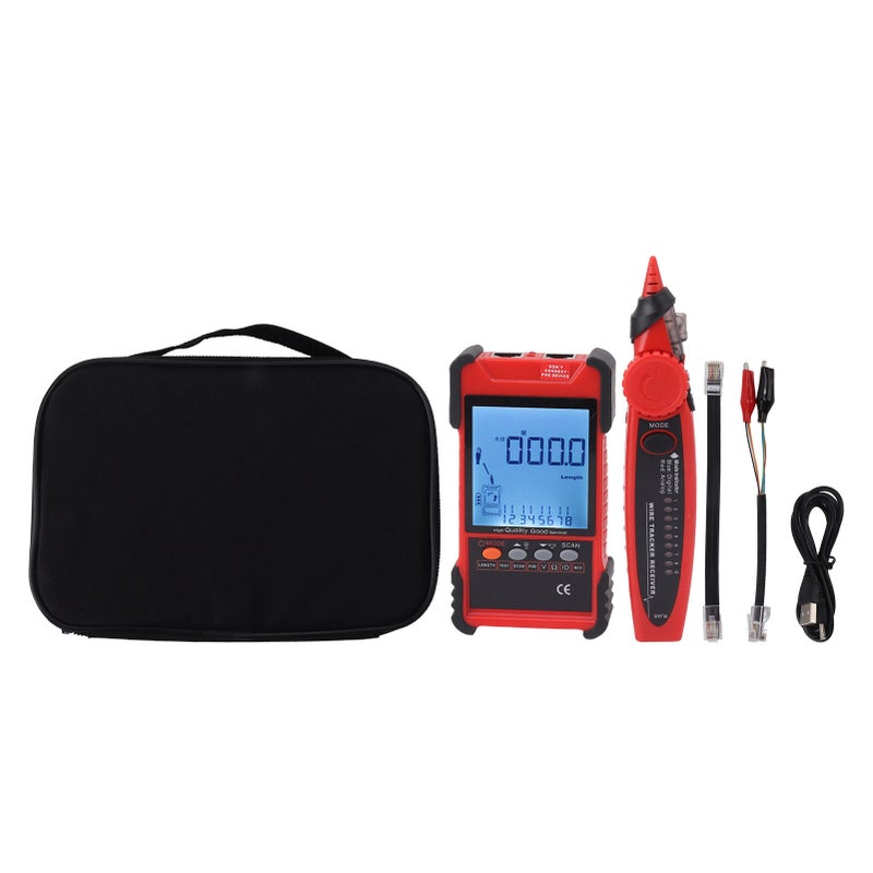 ET616 Network Cable Tester Multimeter Multifunctional Line Finder with LCD Display for Cable Sorting Network Maintenance Sorting Telephone Wire Testing Red - Image 1
