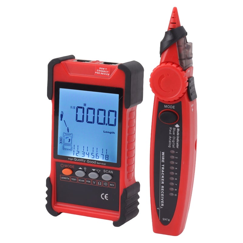 ET616 Network Cable Tester Multimeter Multifunctional Line Finder with LCD Display for Cable Sorting Network Maintenance Sorting Telephone Wire Testing Red - Image 3