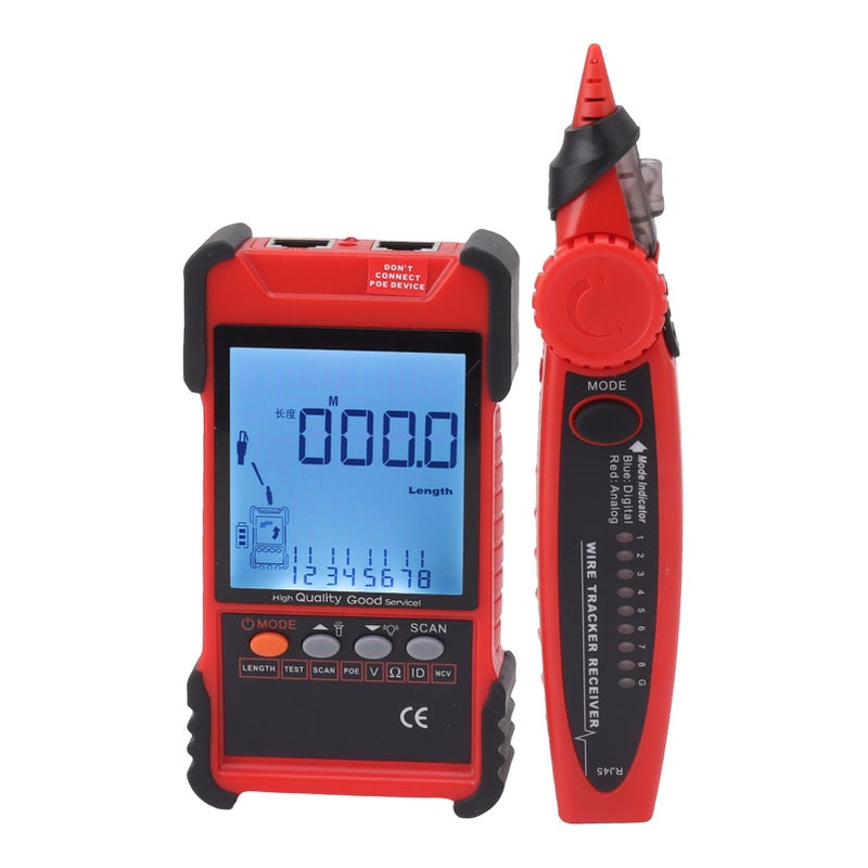 ET616 Network Cable Tester Multimeter Multifunctional Line Finder with LCD Display for Cable Sorting Network Maintenance Sorting Telephone Wire Testing Red - Image 2