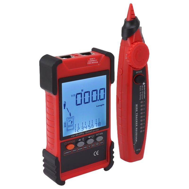 ET616 Network Cable Tester Multimeter Multifunctional Line Finder with LCD Display for Cable Sorting Network Maintenance Sorting Telephone Wire Testing Red - Image 4