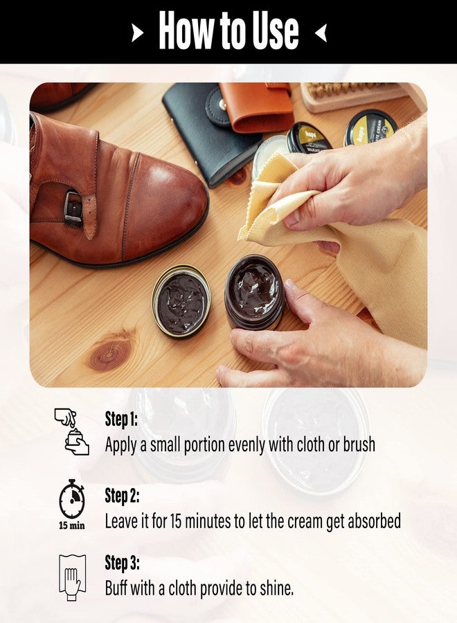 Kaps Professional Boot and Shoe Polish Cream with Cotton Cloth-Set of 3-Dark Brown/Transparent/Black 50 ml./1.69 Oz. Each-Made with Natural Wax -For Natural and Synthetic Leather Footwear Care - Image 2
