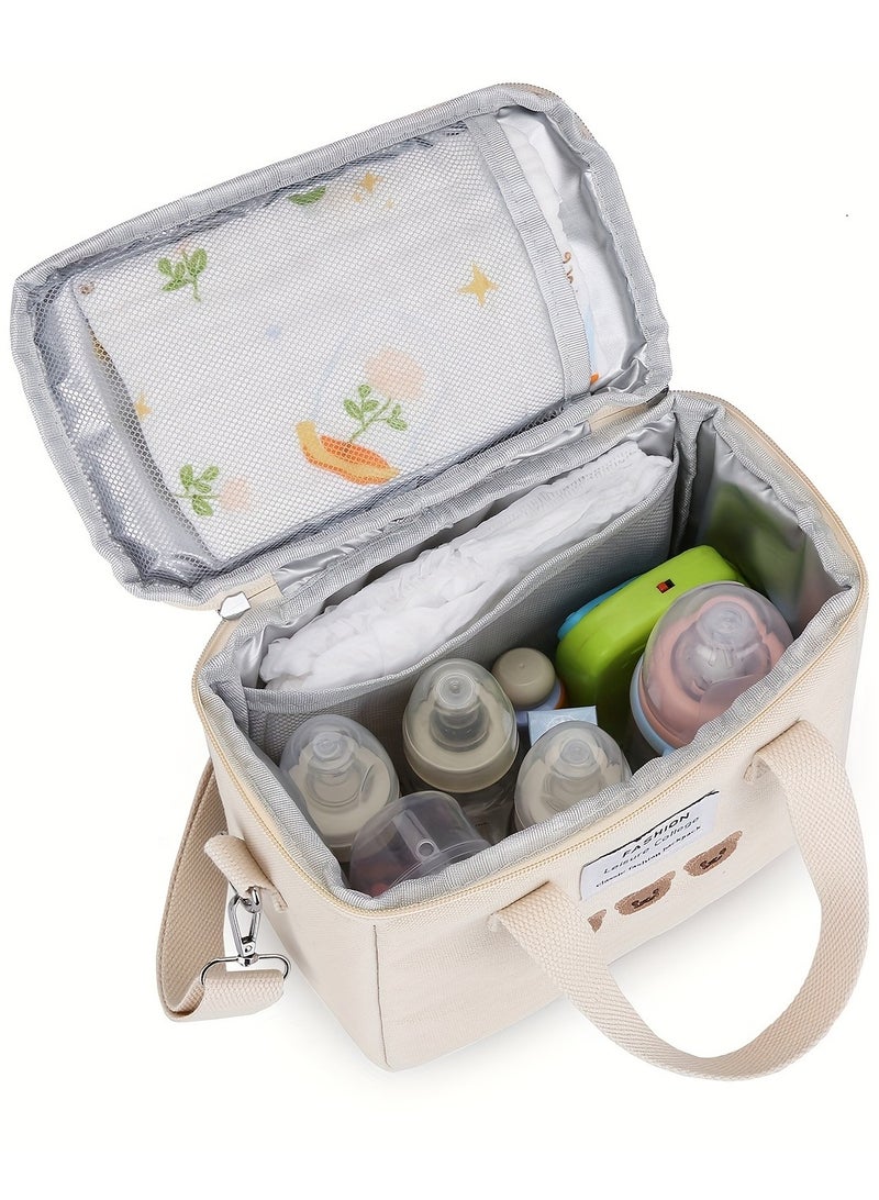 1pc Stylish Mommy Crossbody Bag, Diaper Bag - Waterproof, Spacious Multifunctional Maternity Bag with Insulated Pockets for Breast Pump & Bottles, Newborn Baby Item- Cream  - Image 2