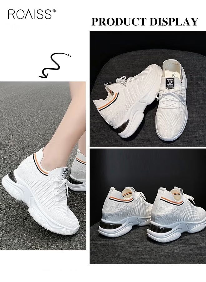 roaiss Women Stylish Chunky Sneakers, Low Top Lace-up Sneakers with Non-slip Soles, Comfortable Breathable Platform Sneakers with Mesh Upper, Ideal for Daily Wear - Image 5