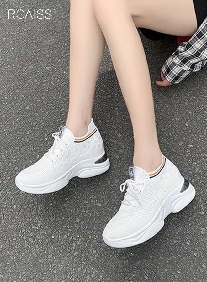 roaiss Women Stylish Chunky Sneakers, Low Top Lace-up Sneakers with Non-slip Soles, Comfortable Breathable Platform Sneakers with Mesh Upper, Ideal for Daily Wear - Image 2