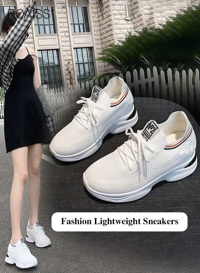 roaiss Women Stylish Chunky Sneakers, Low Top Lace-up Sneakers with Non-slip Soles, Comfortable Breathable Platform Sneakers with Mesh Upper, Ideal for Daily Wear - Image 3