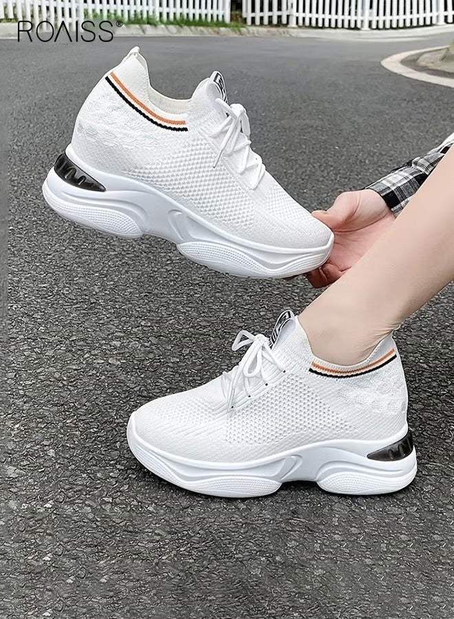 roaiss Women Stylish Chunky Sneakers, Low Top Lace-up Sneakers with Non-slip Soles, Comfortable Breathable Platform Sneakers with Mesh Upper, Ideal for Daily Wear - Image 1