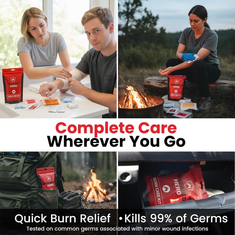 Prepared Hero Burn Care Kit - Compact Burn Treatment & Relief Kit with Burn Gel, Gauze, Compresses & Wipes, Waterproof Pouch for Minor Burn First Aid at Home, Travel, Outdoor & Workplace Safety - Image 4