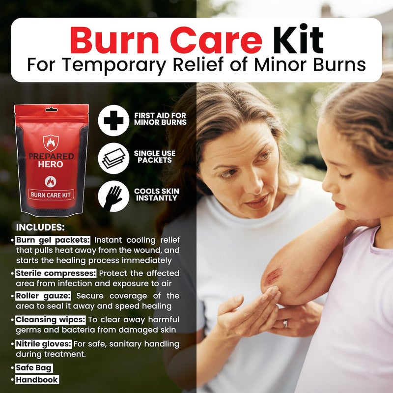 Prepared Hero Burn Care Kit - Compact Burn Treatment & Relief Kit with Burn Gel, Gauze, Compresses & Wipes, Waterproof Pouch for Minor Burn First Aid at Home, Travel, Outdoor & Workplace Safety - Image 5