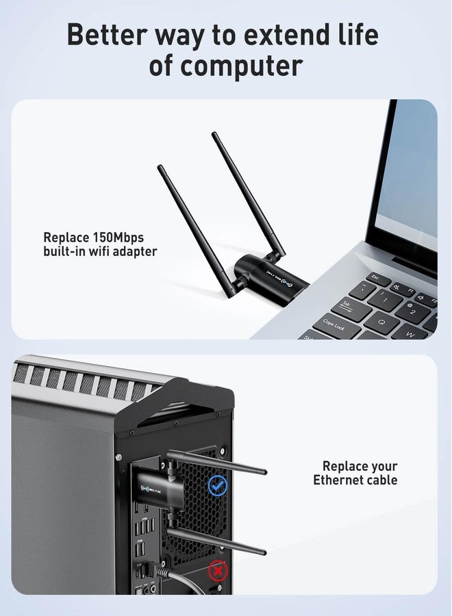 Nineplus USB Adapter for PC - 1200Mbps Dual 5Dbi Antennas 5G/2.4G WiFi Adapter for Desktop PC Laptop Windows11/10/8/8.1/7/Vista/XP, Wireless Adapter for Desktop Computer Network Adapters - Image 4