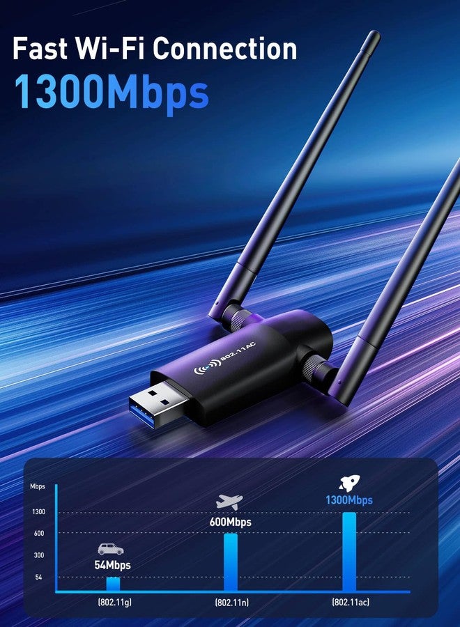 Nineplus USB Adapter for PC - 1200Mbps Dual 5Dbi Antennas 5G/2.4G WiFi Adapter for Desktop PC Laptop Windows11/10/8/8.1/7/Vista/XP, Wireless Adapter for Desktop Computer Network Adapters - Image 2