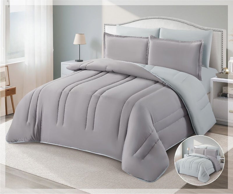 Microfiber double bedsheet set, 6 pieces, with a calm design and soft texture.