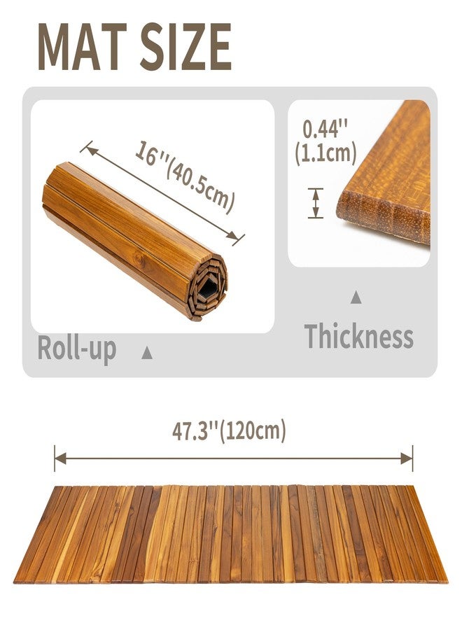 Utoplike Teak Wood Mat for Bathroom Dry Areas, Floor Mat with Non-Slip Rubber Back, Rollable, Fit for Kitchen, Vanity Area, Powder Room, Bath Room Entrance, Entryway Décor - Image 4