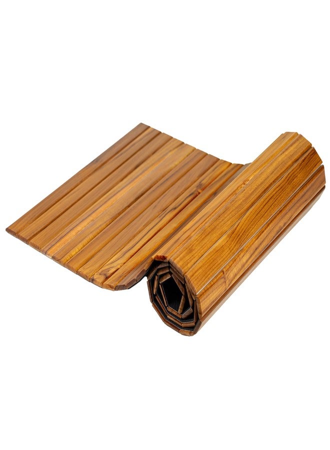 Utoplike Teak Wood Mat for Bathroom Dry Areas, Floor Mat with Non-Slip Rubber Back, Rollable, Fit for Kitchen, Vanity Area, Powder Room, Bath Room Entrance, Entryway Décor - Image 1