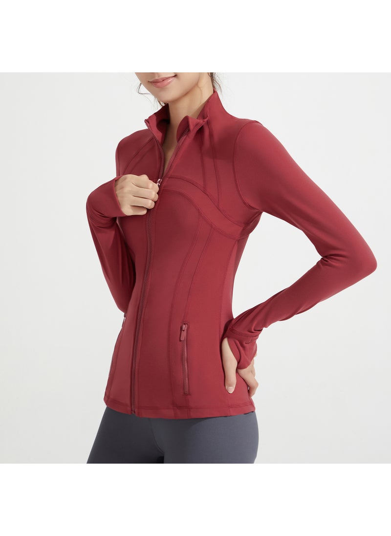 Generic - Athena Lulu Yoga Jacket Soft-touch Fitness Long Sleeve Red Merlot - Image 1
