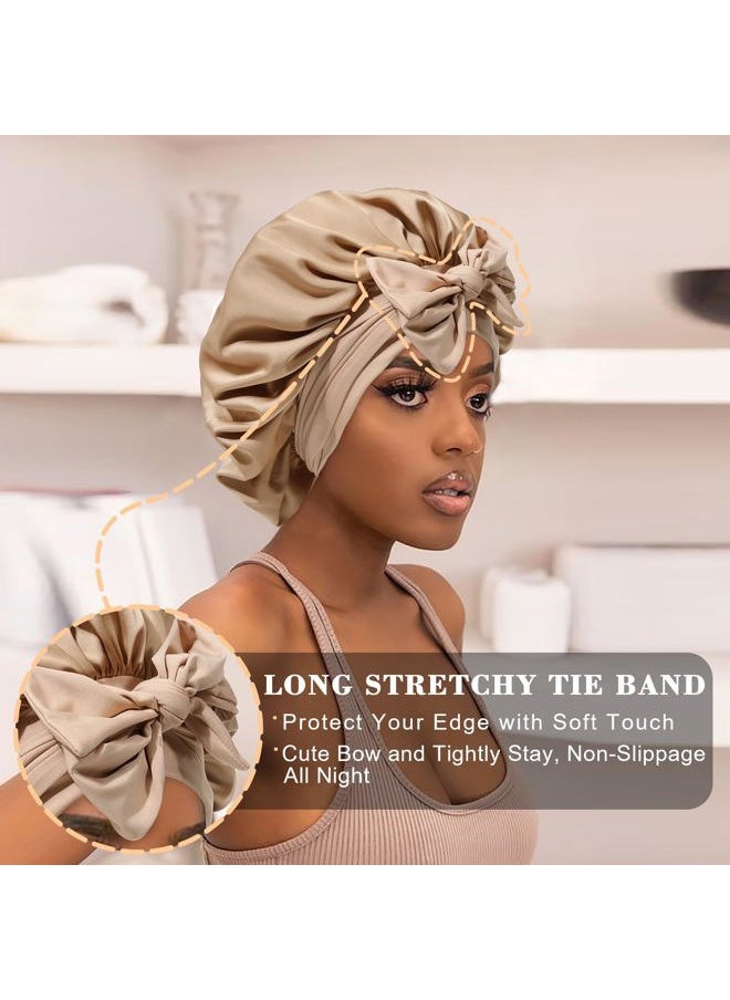 HAIMEIKANG Satin Bonnet for Women Silk Hair Bonnets for Sleeping Large Bonnets with Tie Band Night Cap Sleep Cap for Women Curly Night Cap(Brown)  - Image 4