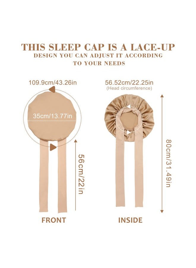 HAIMEIKANG Satin Bonnet for Women Silk Hair Bonnets for Sleeping Large Bonnets with Tie Band Night Cap Sleep Cap for Women Curly Night Cap(Brown)  - Image 2