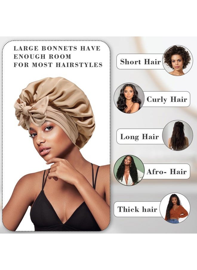 HAIMEIKANG Satin Bonnet for Women Silk Hair Bonnets for Sleeping Large Bonnets with Tie Band Night Cap Sleep Cap for Women Curly Night Cap(Brown)  - Image 5