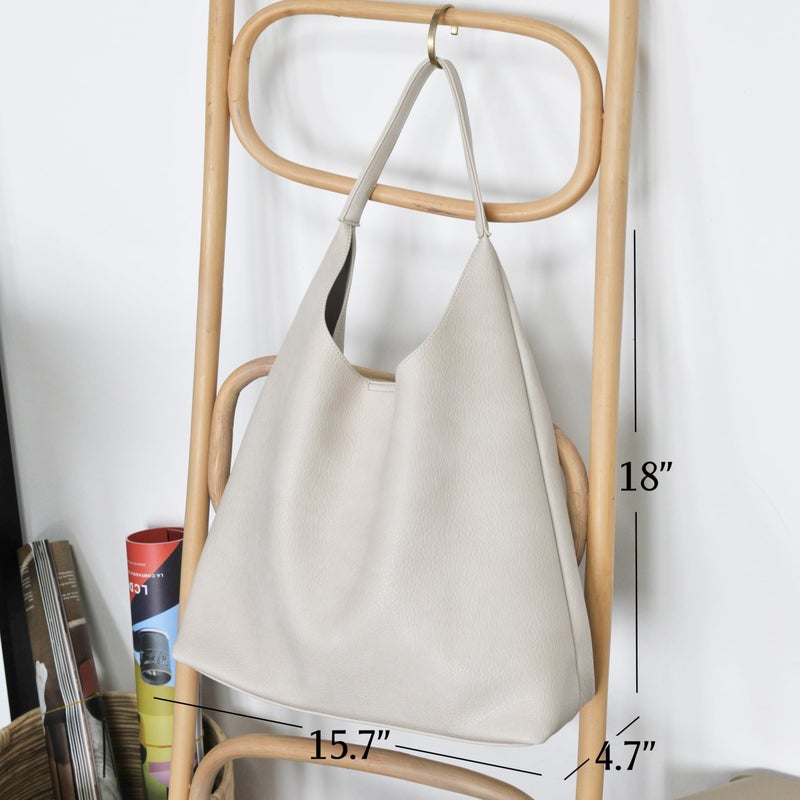 HOXIS Hobo Bags for Women Soft Vegan Leather Shoulder Handbag Slouchy Tote Purses (Beige) - Image 4