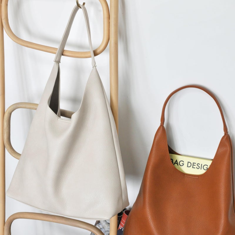 HOXIS Hobo Bags for Women Soft Vegan Leather Shoulder Handbag Slouchy Tote Purses (Beige) - Image 3
