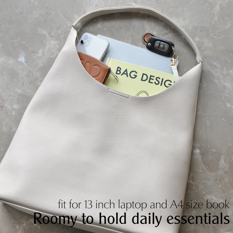 HOXIS Hobo Bags for Women Soft Vegan Leather Shoulder Handbag Slouchy Tote Purses (Beige) - Image 5
