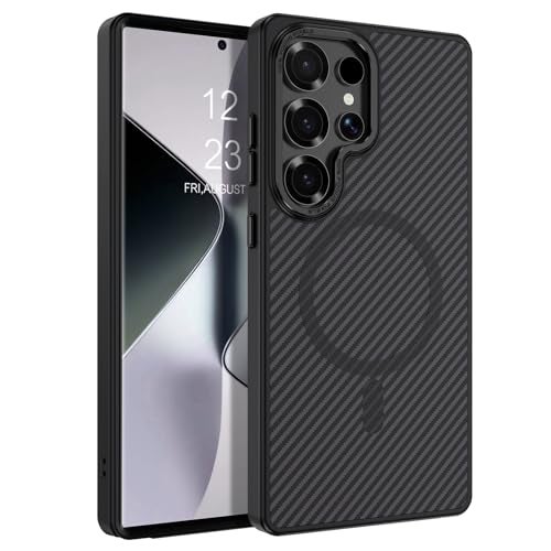 BENTOBEN Carbon Fiber Back Cover Case for Samsung Galaxy S25 Ultra, Compatible with Mag-Safe, Slim Flexible Shockproof Anti-Scratch Anti-Slip Bumper Protection, TPU+Polycarbonate, Black - Image 1