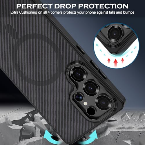 BENTOBEN Carbon Fiber Back Cover Case for Samsung Galaxy S25 Ultra, Compatible with Mag-Safe, Slim Flexible Shockproof Anti-Scratch Anti-Slip Bumper Protection, TPU+Polycarbonate, Black - Image 5