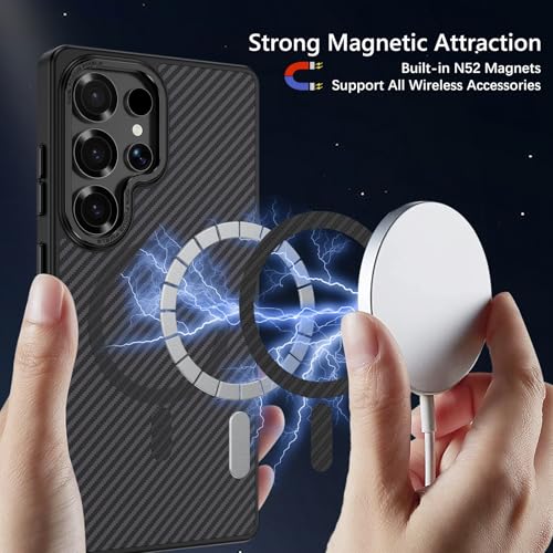 BENTOBEN Carbon Fiber Back Cover Case for Samsung Galaxy S25 Ultra, Compatible with Mag-Safe, Slim Flexible Shockproof Anti-Scratch Anti-Slip Bumper Protection, TPU+Polycarbonate, Black - Image 4