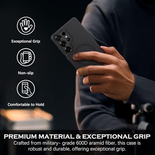 BENTOBEN Carbon Fiber Back Cover Case for Samsung Galaxy S25 Ultra, Compatible with Mag-Safe, Slim Flexible Shockproof Anti-Scratch Anti-Slip Bumper Protection, TPU+Polycarbonate, Black - Image 2