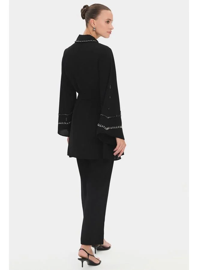 JUNE June Women Embroidered Detailed Shirt Trouser Set Black