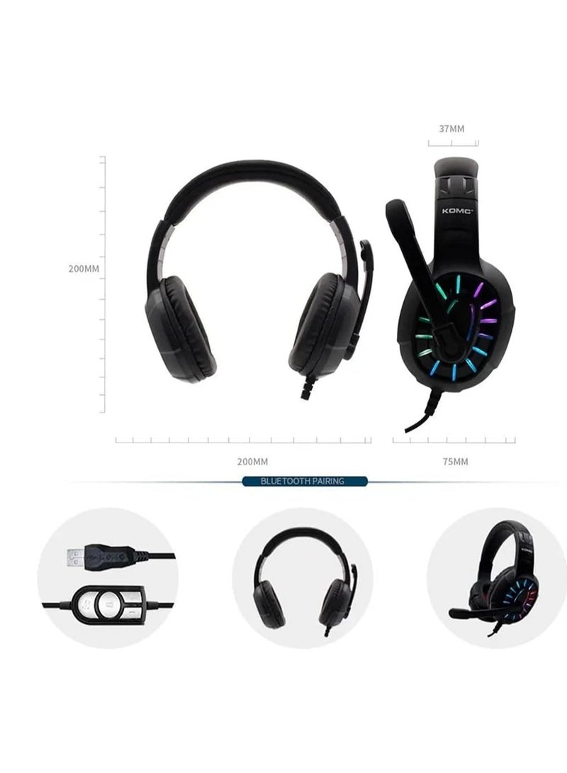KOMC-Gaming Headphones Over Ear Surround Sound Noise Canceling Microphone & LED Light Headphones, Compatible with PC - Image 3