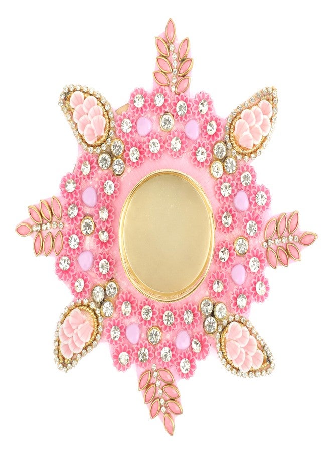 Aditri Creation Set of 2 Mat Aasan Rangoli with T-Light Candle Holder Stand for Indian Festival Christmas Decorations Made up of Golden Embrodaries for New Year Return Gifting Ideas (Size:- 5")(Pink) - Image 3