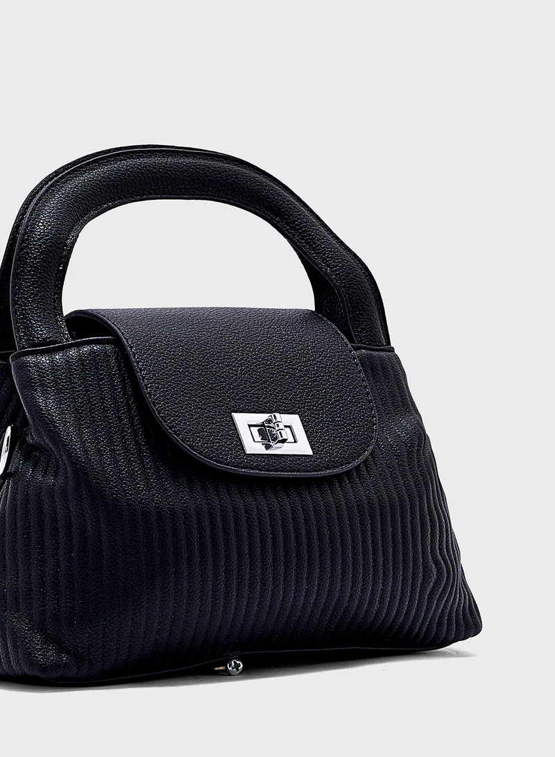 ELLA Textured Top Handle Bag With Long Strap