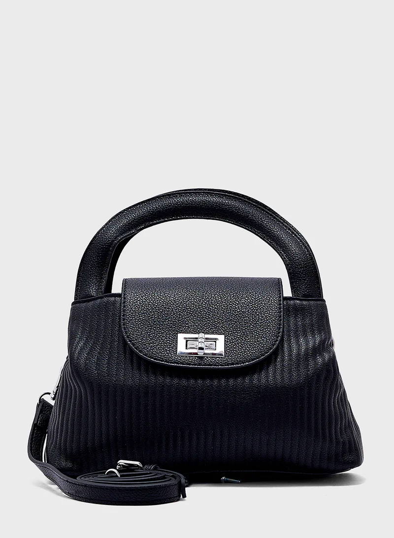ELLA Textured Top Handle Bag With Long Strap