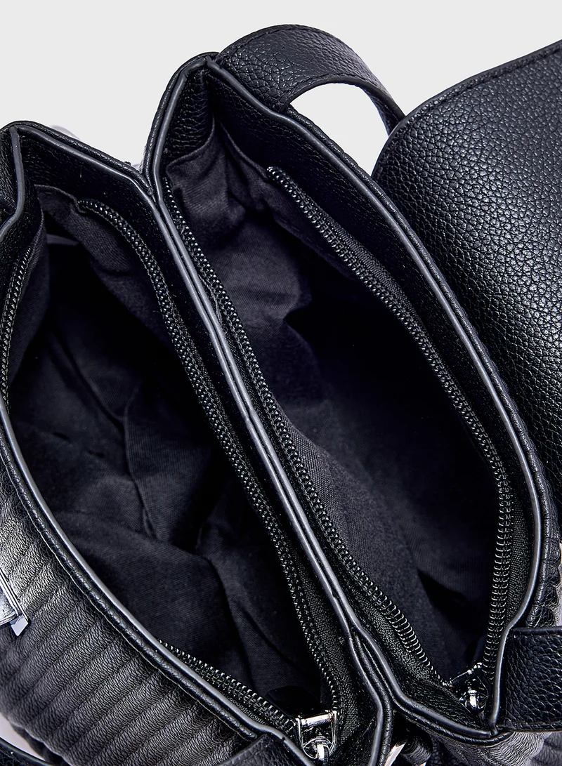 ELLA Textured Top Handle Bag With Long Strap