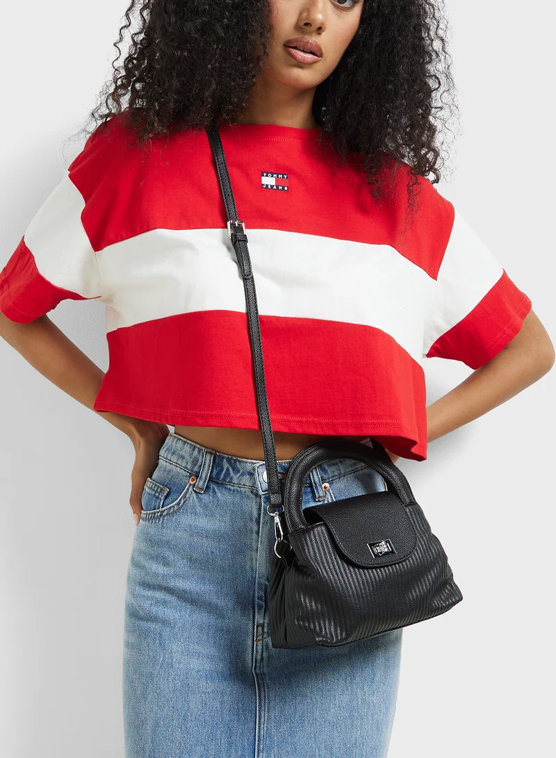 ELLA Textured Top Handle Bag With Long Strap