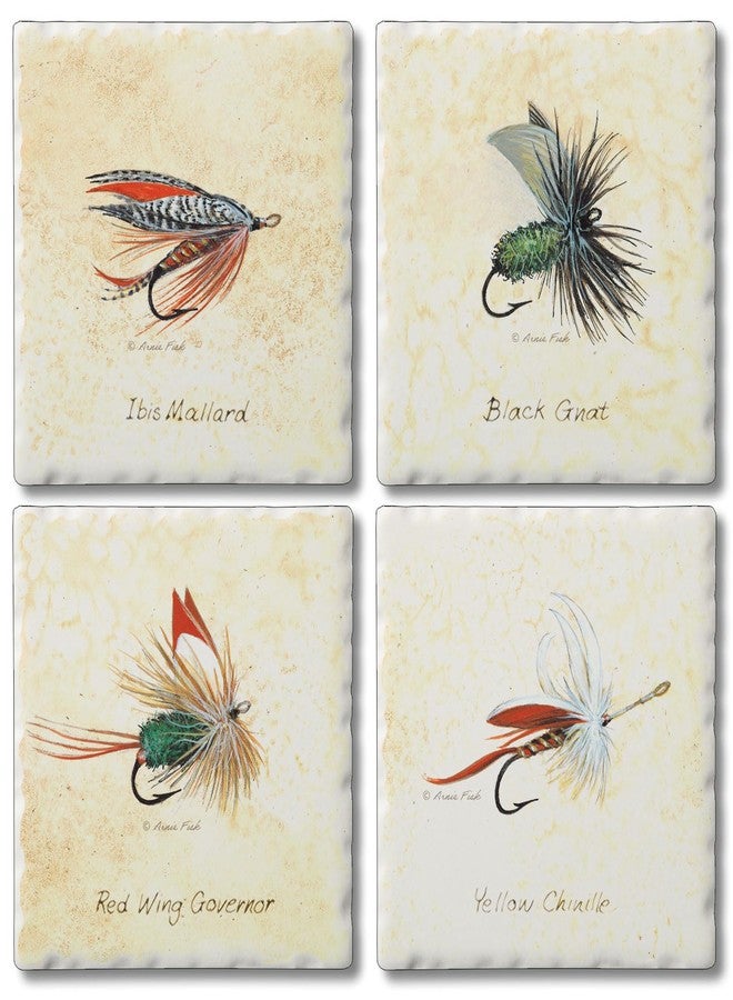 Counterart Thirstystone Fly Fishing Lures 4-Pack Assorted Tumbled Tile Stone Coasters with Protective Cork Backing Manufactured in The USA Absorbent Easily Wipes Clean - Image 1