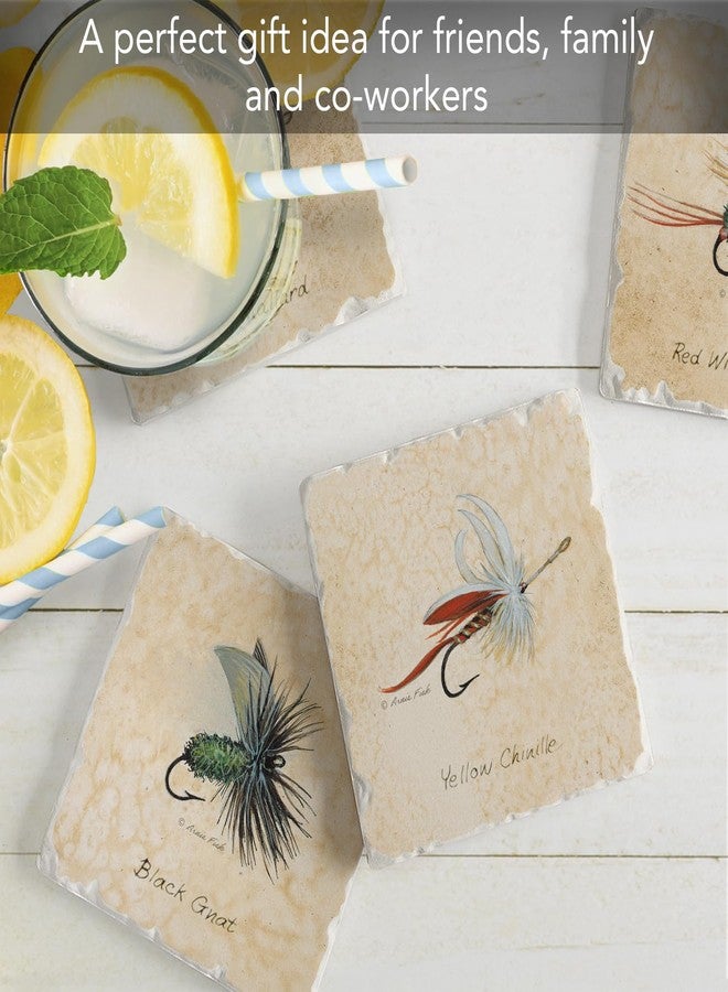 Counterart Thirstystone Fly Fishing Lures 4-Pack Assorted Tumbled Tile Stone Coasters with Protective Cork Backing Manufactured in The USA Absorbent Easily Wipes Clean - Image 5