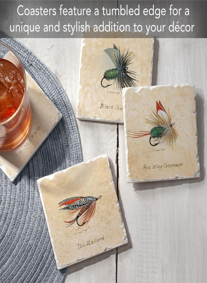 Counterart Thirstystone Fly Fishing Lures 4-Pack Assorted Tumbled Tile Stone Coasters with Protective Cork Backing Manufactured in The USA Absorbent Easily Wipes Clean - Image 2