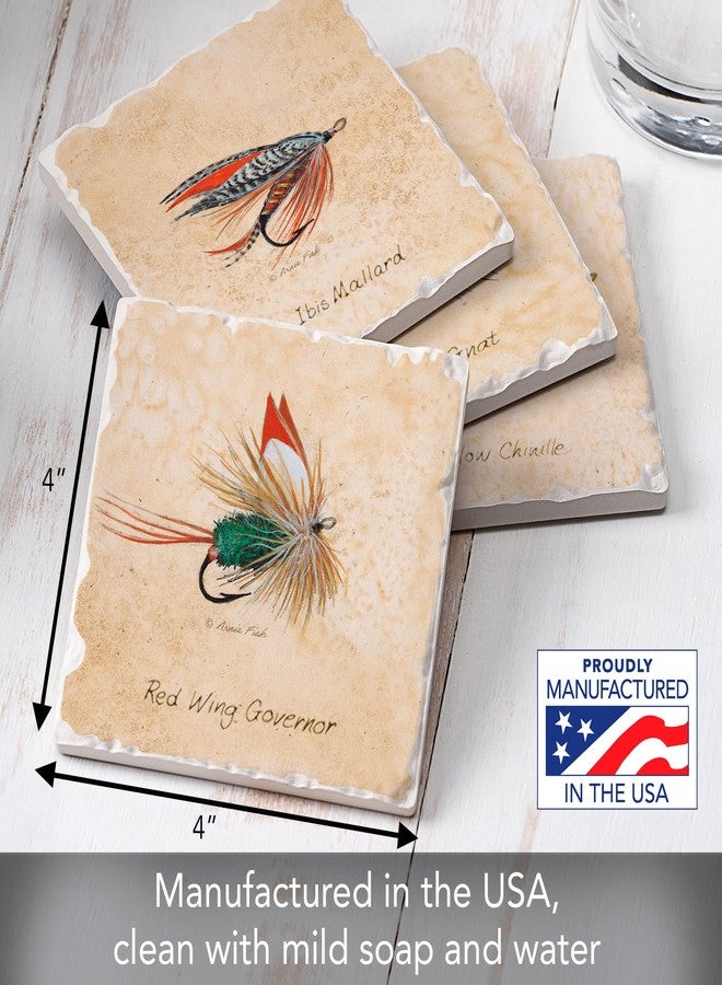 Counterart Thirstystone Fly Fishing Lures 4-Pack Assorted Tumbled Tile Stone Coasters with Protective Cork Backing Manufactured in The USA Absorbent Easily Wipes Clean - Image 3