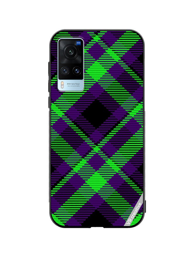 VR CREATIVE Protective Case Cover For Vivo X60 Black Green Checkered Design Multicolour - Image 1