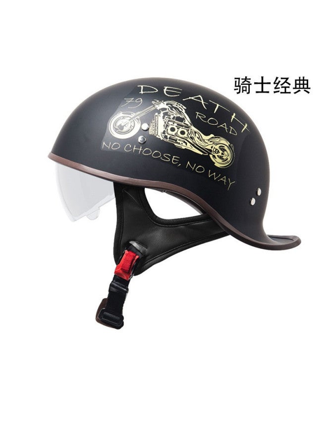 Knight Motorcycle lens Men's And Women's Helmets That Can Be Worn On Both Ends, Four-season Electric Vehicle Helmets, Fashionable Half Helmets, Retro Fashionable Harley Prince Helmets