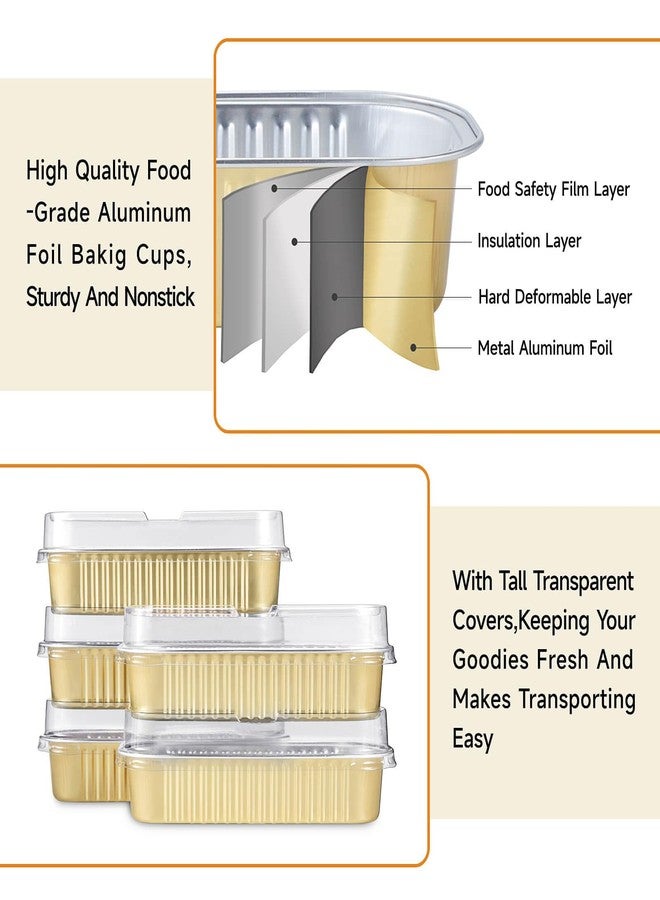 Eoonfirst 50pcs Mini Disposable Foil Rectangle Baking Cups 6.8 oz 6.5 x 2.6 x 2 Inch Aluminum Loaf Pans with Lids for Baking (Gold) - Image 3