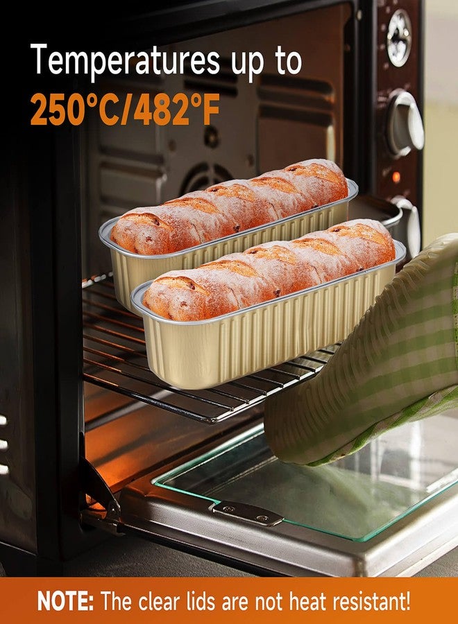 Eoonfirst 50pcs Mini Disposable Foil Rectangle Baking Cups 6.8 oz 6.5 x 2.6 x 2 Inch Aluminum Loaf Pans with Lids for Baking (Gold) - Image 5